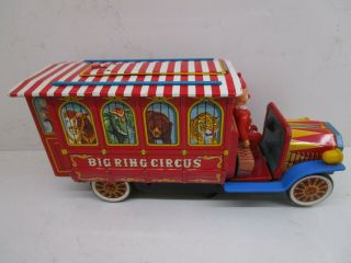Vintage Tin Battery Operated Masudaya Big Ring Circus Bus Toy Truck Japan 1960 