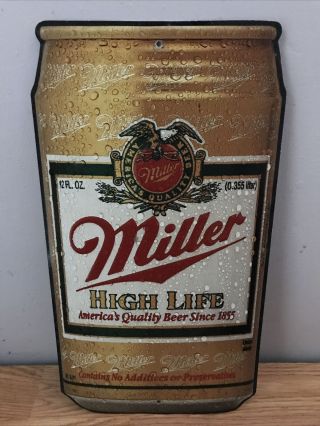 Vintage Miller High Life Beer Can Metal Tin Bar Sign Miller Brewing 15x8
