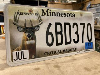 Minnesota License Plate Critical Habitat Buck Deer Reinvest Whitetail Aluminum