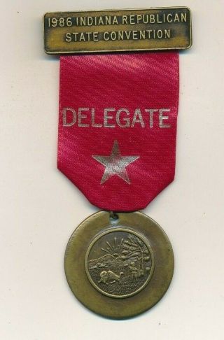 1986 Indiana In Republican State Convention " Delegate " Ribbon & Medal