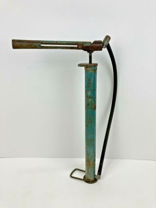 Antique Metal Bicycle Bike Tire Pump Some Blue Paint With Rust Salvage