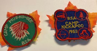 2 Vintage 1953 Boy Scouts Patches Camp Mus - Ko - Gee & Kickapoo