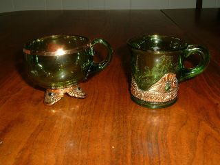 Two 1922 Illinois State Fair Green And Gold Glass Cups 2 3/4 " Tall