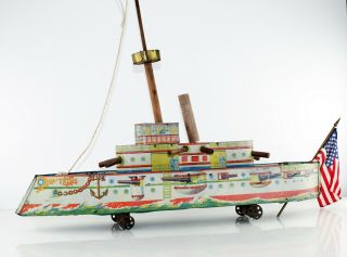 C.  1910 Converse Embossed Lithographed Tin Battleship " Texas " Boat Toy