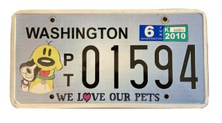 June 2010 Washington Wa We Love Our Pets Animal Optional License Plate Pt 01594