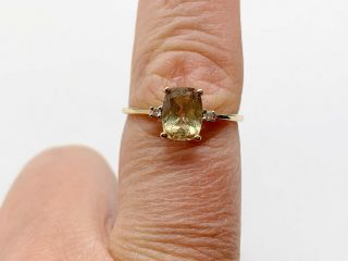 Vintage Solid 9ct Gold Citrine And Diamond Set Ladies Ring Size R