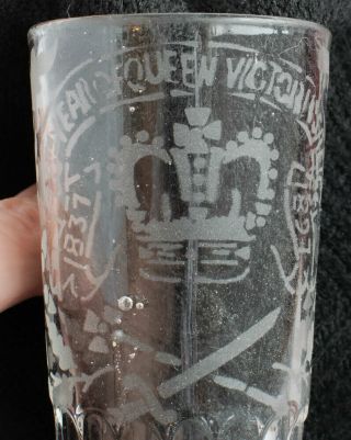 Antique Victorian Etched Queen Victoria 60th Year Reign Drinking Glass Oak Leaf