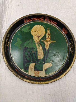 Vintage Beer Tray Cincinnati Cream Ale Windsor Ontario Handsome Waiter 1940 