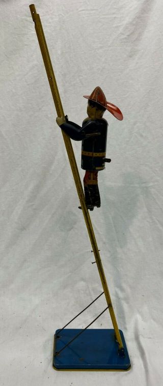 Marx 1934 Louis Marx & Co Tin Litho Wind Up Climbing Fireman Ladder Smokey Joe