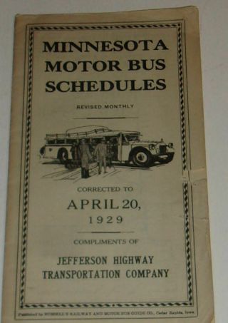 Rare Minnesota Motor Bus Schedules 1929 Jefferson Highway Transportation See