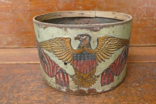 Antique 1890s Patriotic Embossed Tin Litho Toy Drum W/ Us Flags & Bald Eagles