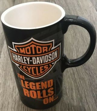Harley Davidson Motorcycles The Legend Rolls On Tall Black Coffee Mug Drink Cup