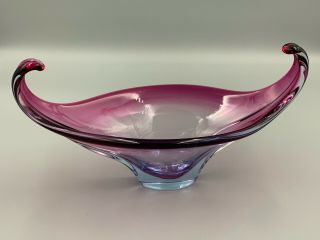Vintage Murano Glass Purple And Clear Shaped Vase.  Lovely Colours.