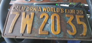 Vintage 1939 California World’s Fair Dmv Plate 7w - 2035.