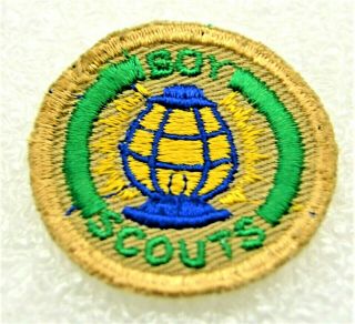 Blue Lantern Boy Scout Safety Man Proficiency Award Badge Tan Cloth Troop Large