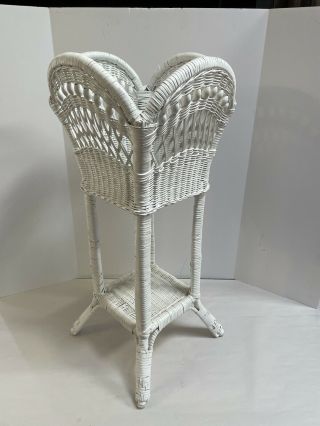 Vintage White Wicker Rattan Planter Plant Stand Holder With Shelf 31 Inches