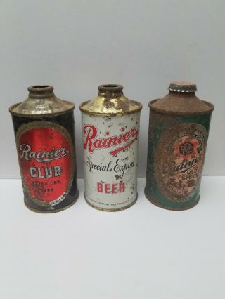 Rainier Club,  Special Export,  Old Stock Ale Cone Top Beer Cans.