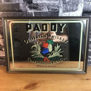 Paddy Old Irish Whisky Framed Advertising Mirror Pub Bar Man Cave Decor Vintage