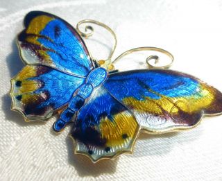 Vintage David Andersen Norway Sterling & Enamel Butterfly Brooch Large 925s