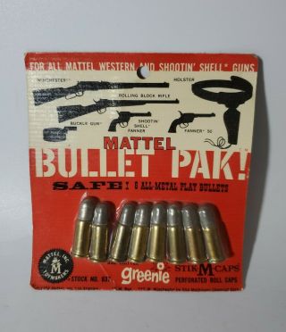1958 Mattel Shootin Shell & Fanner Cap Guns Bullet Pak Nos Package