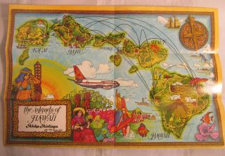 Aloha Airlines Hawaii Route Map Brochure 1970 Vintage Retro