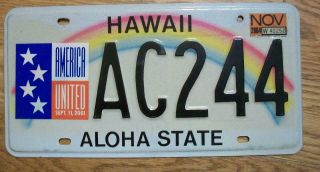 Single Hawaii License Plate - Ac244 - America United Sept 11,  2001 - Aloha State