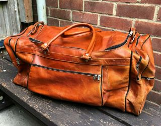 Vintage Brown Tan Leather Large Holdall Weekend Duffle Bag Vgc Classic