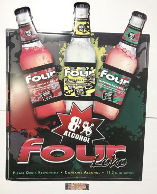 Four Loko Flavored Malt Beverage Logo Metal Beer Sign 23x18” -