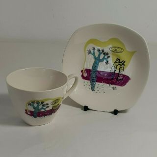 Scarce Vintage Midwinter Desert Scene Porcelain Cup & Saucer