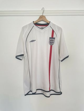 England Vintage Home 2002 Umbro Football Shirt - 2001/03 - L Adult
