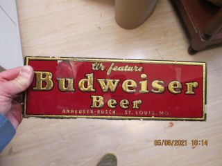 Small,  Antique Vintage We Feature Budweiser Beer Glass Reverse Painted Sign