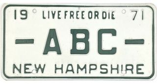 1971 Hampshire Vanity License Plate - Abc -