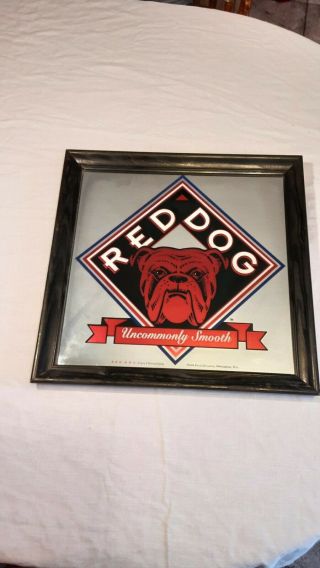Vintage Red Dog Framed Mirror Beer Sign Plank Road Brewery 1994