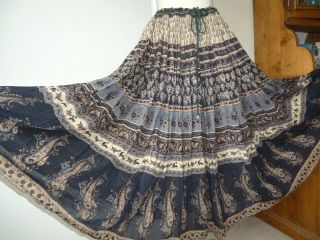 Phool Vintage Indian Cotton Block Print Maxi Skirt Festival Beach Hippy Boho.