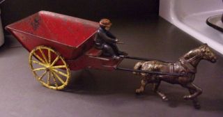 Vintage Cast Iron & Pressed Steel Horse Drawn Cart Wagon Toy 2