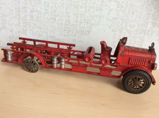 Vintage 1920’s Hubley Arcade Kenton Toy Cast Iron Fire Dept Ladder Truck 16”