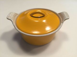 Vintage Le Creuset Cast Iron Yellow Round 1/2 Qt Pot With Lid Cocotte 14