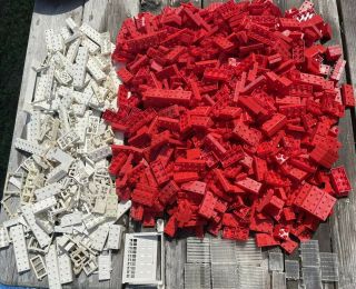Vtg Halsam Elgo American Plastic Bricks Red & White Building Blocks 7,  Lbs 1960s