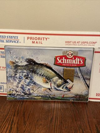 Schmidt’s Premium Beer Bass Fish Fishing Logo Metal Beer Sign 18x12”