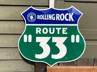 Rolling Rock Premium Beer Route 33 Sign Metal Tin Tacker Shield Bar Tavern Pub