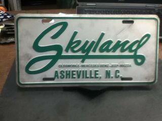 Dealer License Plate Vintage Skyland Olds Mazda Jeep Asheville Nc Metal Rustic