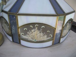 16 " Vtg Flowers Tiffany Style Hanging Ceiling Light Fixture Stained Glass Slag