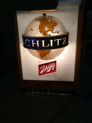 Vintage Schlitz Beer Lighted And Rotating Globe Bar Sign Parts Only
