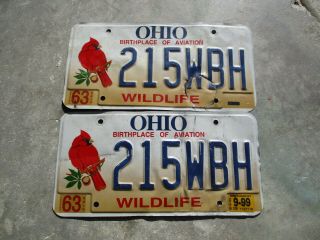 Ohio 1999 Wildlife Cardinal License Plate Pair 215 Wbh