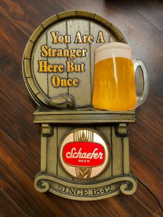 Vintage Schaefer Beer Lamp Light " You Are A Strangers Here But Once " Plastic
