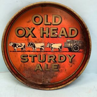 Vintage Beer Serving Tray “old Ox Head Sturdy Ale” 11 3/4” Diameter