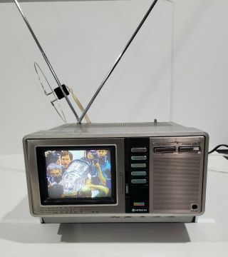 Vintage Hitachi Ck - 200 Portable Ac/dc 5” Crt Tv Solid State Color Television