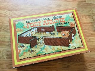 Vintage Marx Fort Apache Carry - All Action Playset Tin Litho With Accessories