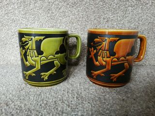 Hornsea Welsh Dragon Mugs,  1 Brown,  1 Green,  Vintage,  John Clappison