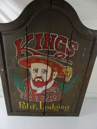 Vintage Kings Head Pub & Lodging Dart Board Wooden Cabinet